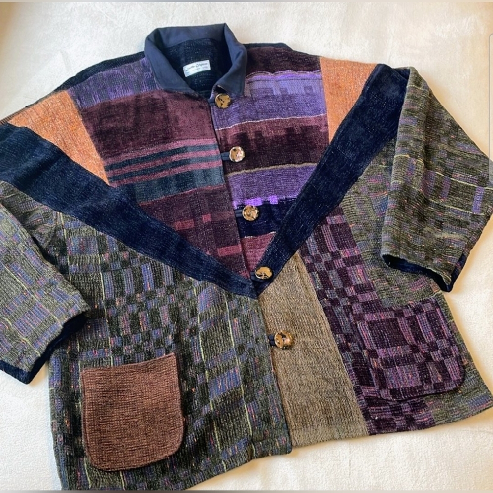 Canadian Artist Lucille Crighton Multicolor Patchwork Jacket Large
